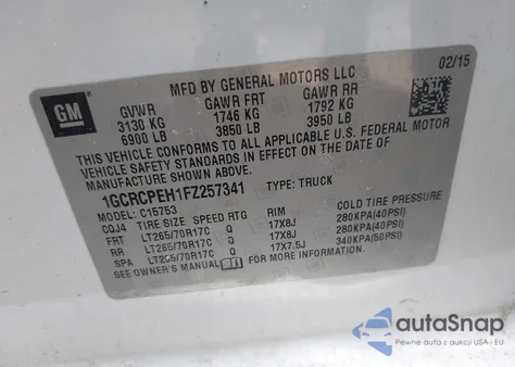 2015 Chevrolet Silverado 1500 Wt из США, поврежденный, VIN 1GCRCPEH1FZ257341